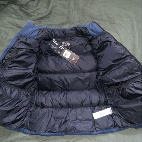 nwt mountain hardwear nevadan down jacket puffer large blue navy outer‎ dark - Picture 7 of 15